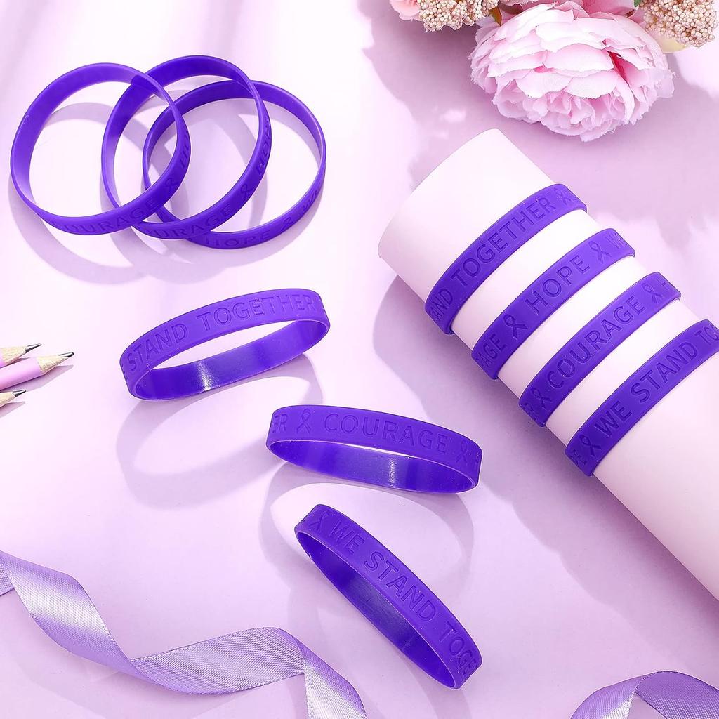 Kigeli 100 Pcs Purple Ribbon Awareness Silicone Bracelets for Suicide Prevention Alzheimer Pancreatic Epilepsy Domestic Violence Overdose Lupus