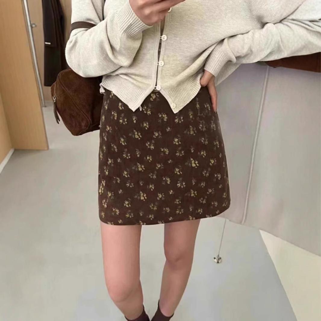 

High-Waisted Slimming A-Line Floral Corduroy Midi Skirt - Autumn/Winter 2024 Retro Collection 3XL [Recommended for 148-158 lbs]