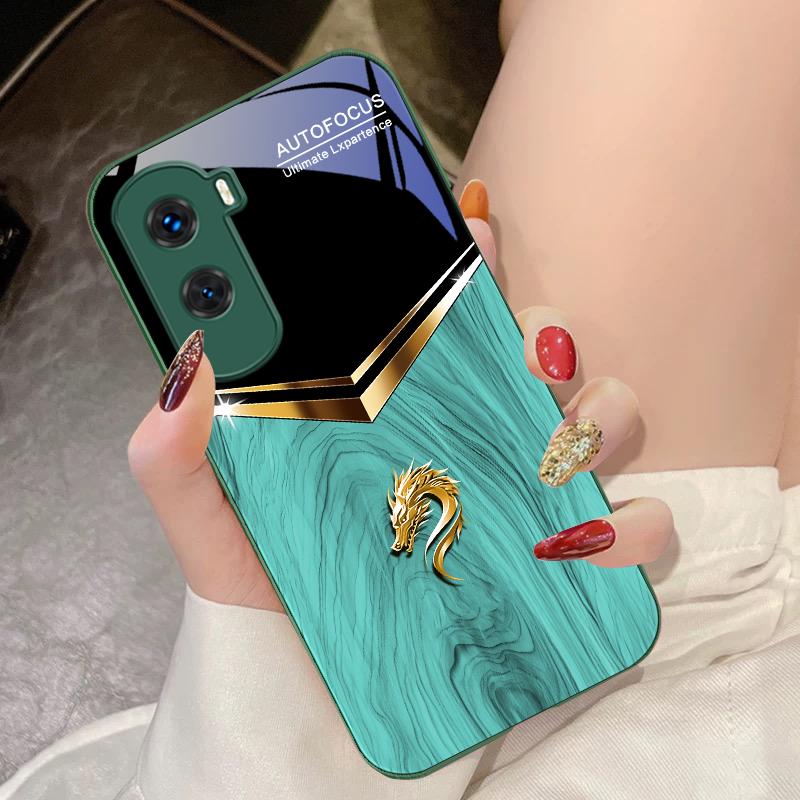 V-shaped Dragon Head For Honor 200 90 8X 9X Pro Lite P50 P40 Nova 10 11i P60 Magic4 6 Mate 20 50 Tempered Glass Phone Case