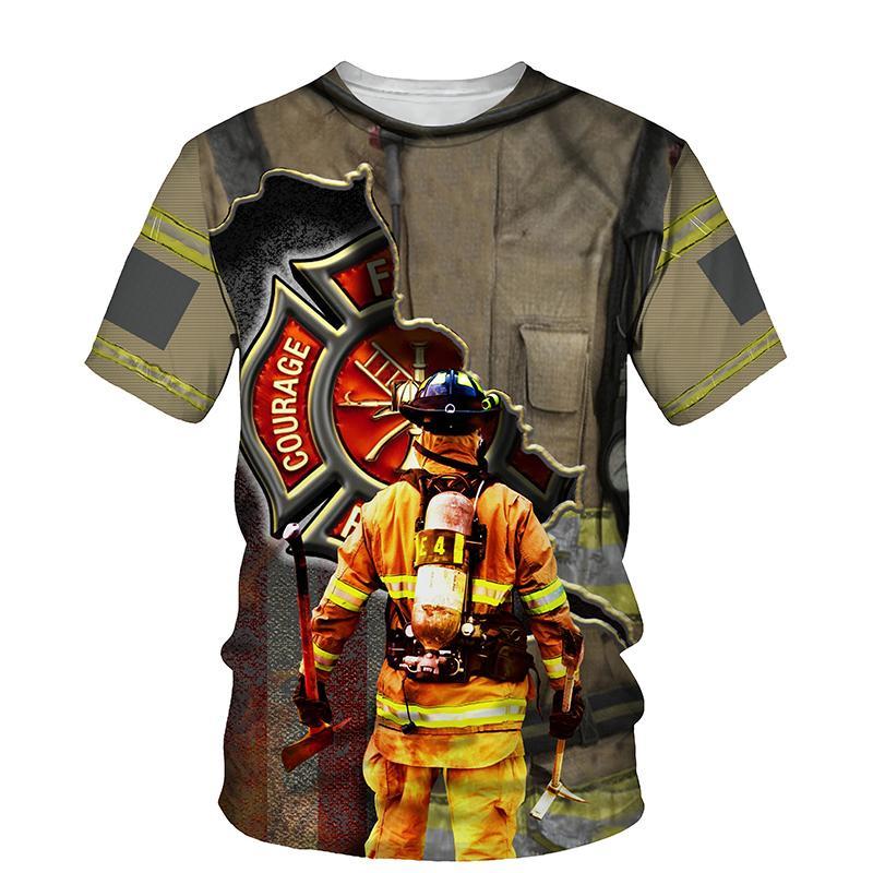 Unisex Summer Firefighter 3D printed T-shirt for men and women, quick-drying Polyester casual short-sleeved crewneck top