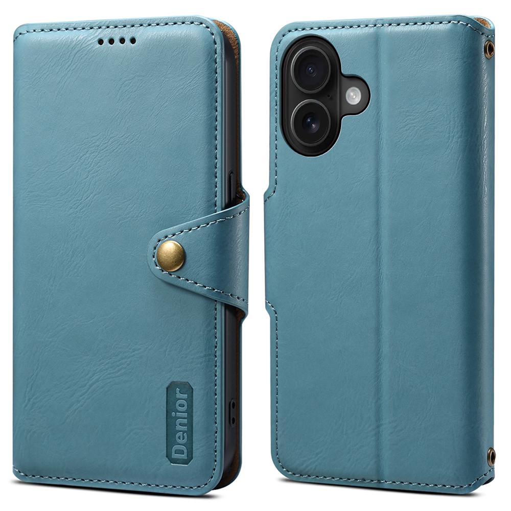 DENIOR For iPhone 16 Case Wallet Cowhide Texture Leather Phone Cover