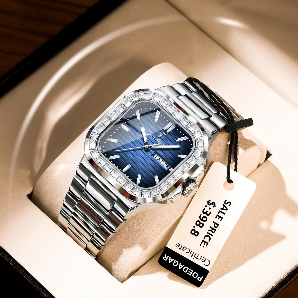 Luxury Watch for Men Waterproof Luminous Quartz Watch Stainless Steel Square Quartz Men's Watches