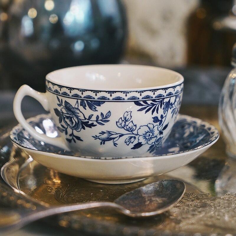 Blue Retro Ceramic Coffee Set Luxury English Porcelain Afternoon Tea Set Reusable Xicaras Kitchenware BD50