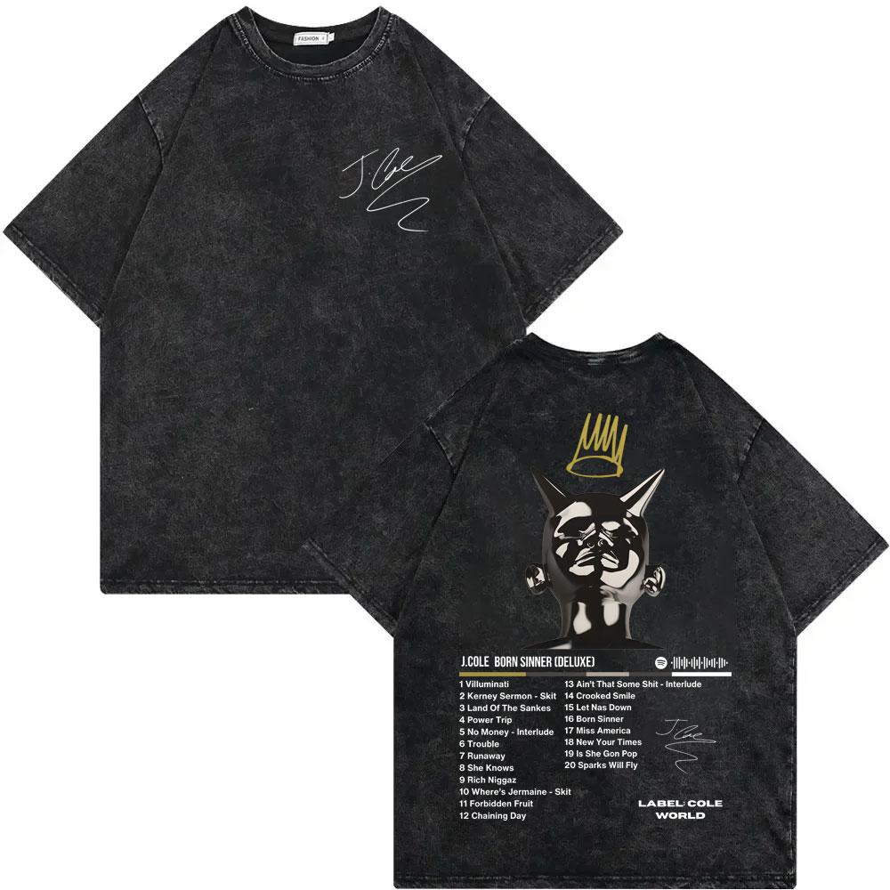 Vintage Washed J Cole Born Sinner Album Merch Tshirt High Quality Fashion Oversized T Shirts Men Women Casual Cotton Tshirts