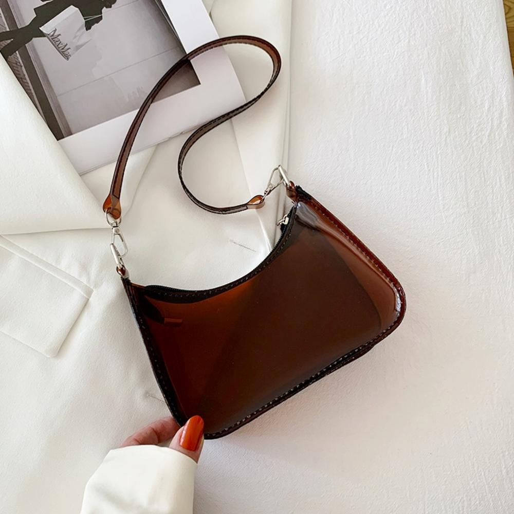 Fashion High Quality Pvc Handbag Transparent Eye-Catching Jelly Bag Zipper Multifunctional Simple Style Women'S Shoulder Bag New