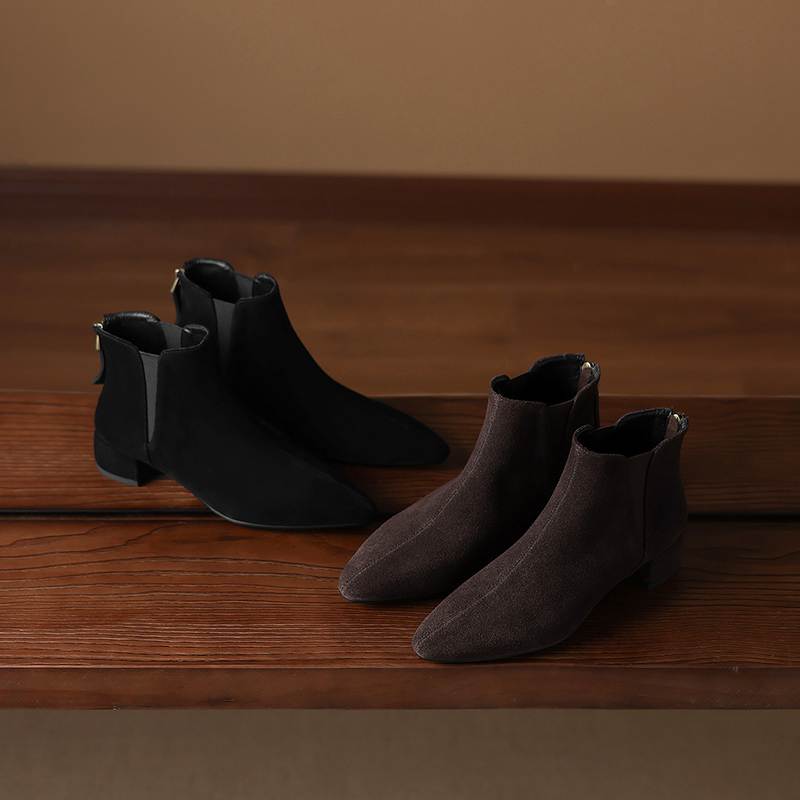 Krazing Pot Rindsvelours Nubuk Runde Zehenpartie Dicke Absätze Chelsea Boots Größe 43 Reißverschluss hinten Damen Stiefeletten