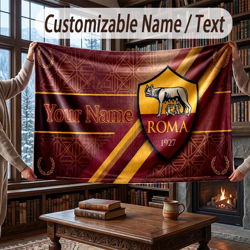 Custom Name Flannel Throw Blanket AS Roma FC Pattern Warm Home Decoration