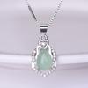 Elegant Women Necklace Light Green Chalcedony Pendant 925 Silver Plated Pear Drop Zirconia Studded Collar Chain