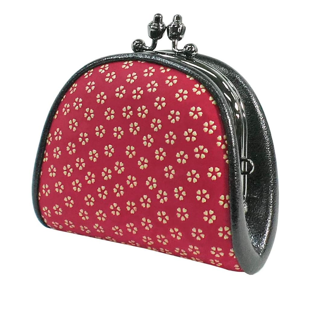 Indenya Inden Coin Purse, 72H, Deerskin, Red with White Lacquer, Small Cherry Blossom Pattern, 1105-13-002