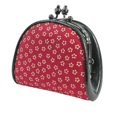 Indenya Inden Coin Purse, 72H, Deerskin, Red with White Lacquer, Small Cherry Blossom Pattern, 1105-13-002