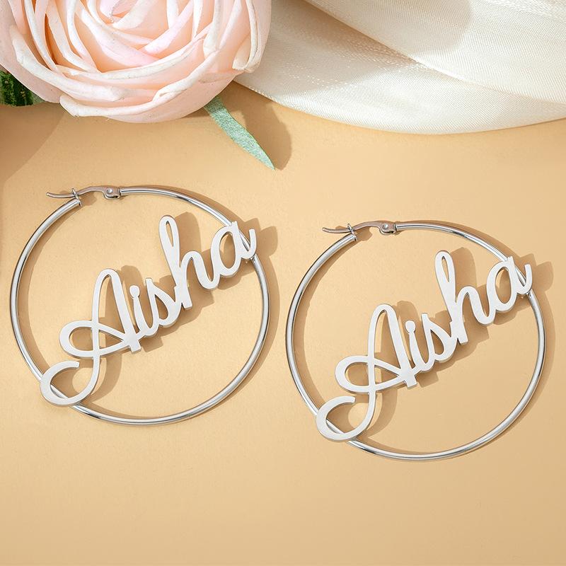 Personalized Custom 316 Stainless Steel Letter Name Women's Earrings Punk Style Sandblasted Gold Silver Hollow Out Design Gift