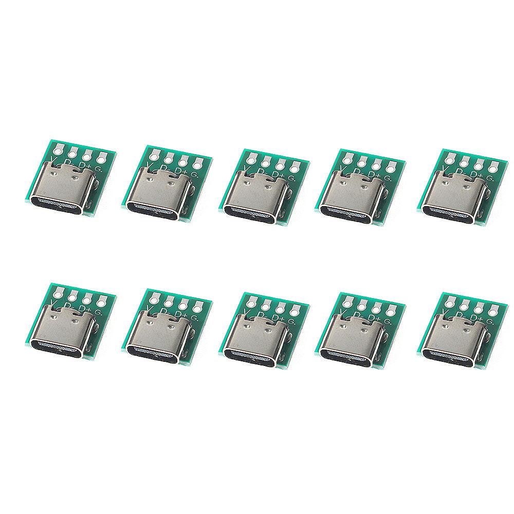 10PCS USB3.1 Type-C Test Board Kit- Female Connector Set - 16P 2.54mm PCB Converter for High-Current Power Supply Adapters