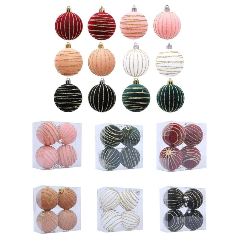 1 Box Flocking Ball Christmas Tree Decorations Multi Color Holiday Ornaments For Festival Home Party Decoration
