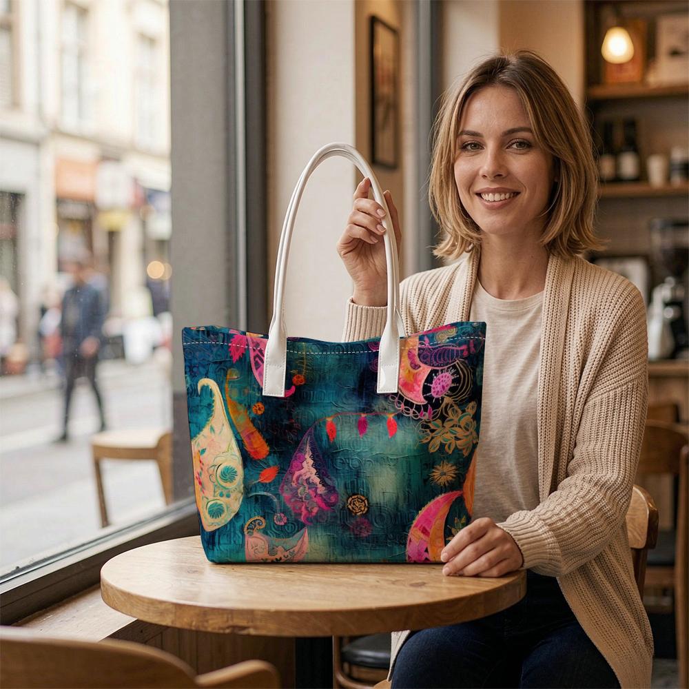 Bohemian Printed Tote Bag Casual Large Capacity Shoulder Handbag for Daily Shopping Travel Use