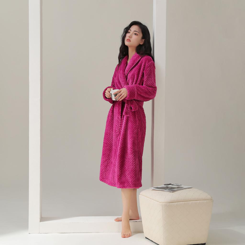 GMXIA Coral Fleece Couple Bathrobes for Women In Autumn and Winter, Long Thickened Fleece Pajamas, Flannel Warm Bathrobes for Winter