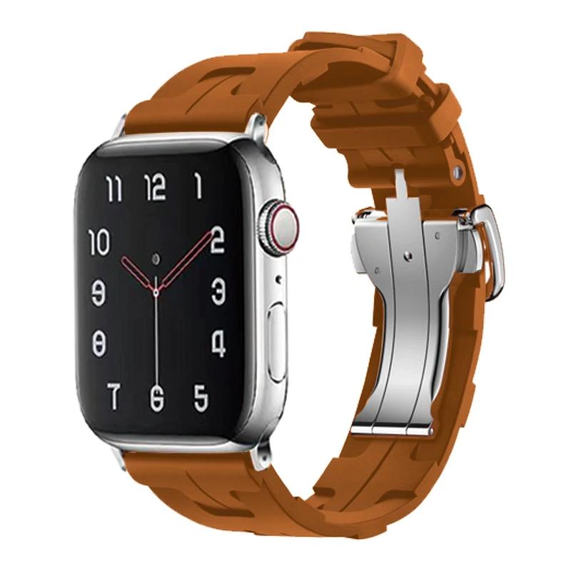 Original Soft Rubber Strap for Apple Watch Band 49mm 45mm 41mm 44mm 42mm 38mm Metal Buckle Bracelet for IWatch