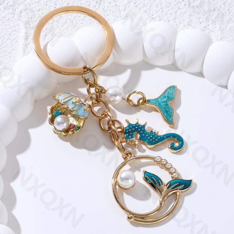 Ocean Pretty Fish Tail Starfish Shell Preal Enamel Keychain Sea Life Animal Key Ring For Women Girl Handmade Friend Gift Jewelry
