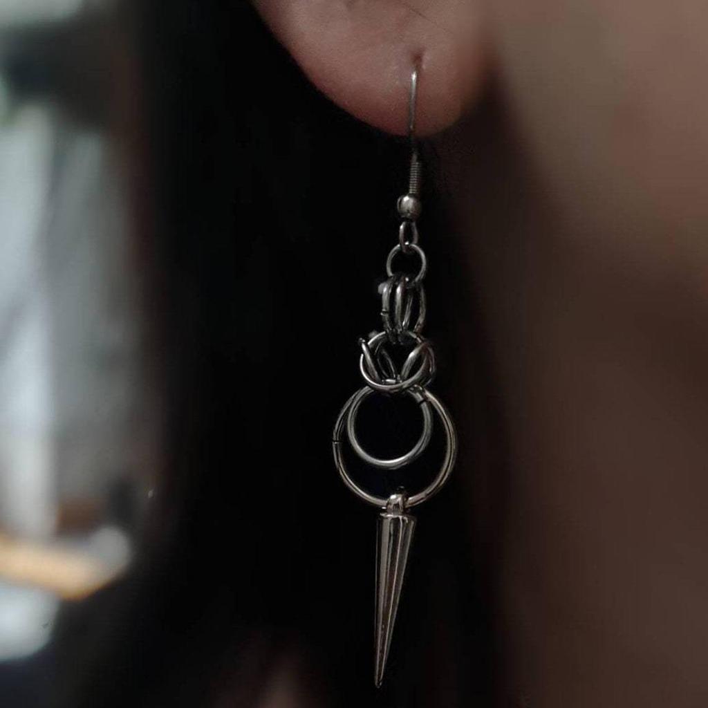 Stainless Steel Gothic Chain Tail Double Ring Stud Earrings