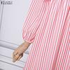 ZANZEA Women Stripe Print Loose Casual Long Sleeve Splice Long Dress