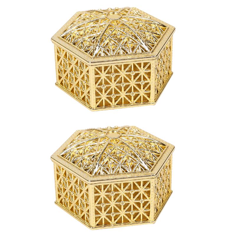 

2pcs Mini Treasure Jewelry Storage Box Hollow Gold Foil Candy Gift Treat Boxes Wedding Birthday Party Favors Souvenir Home Decor