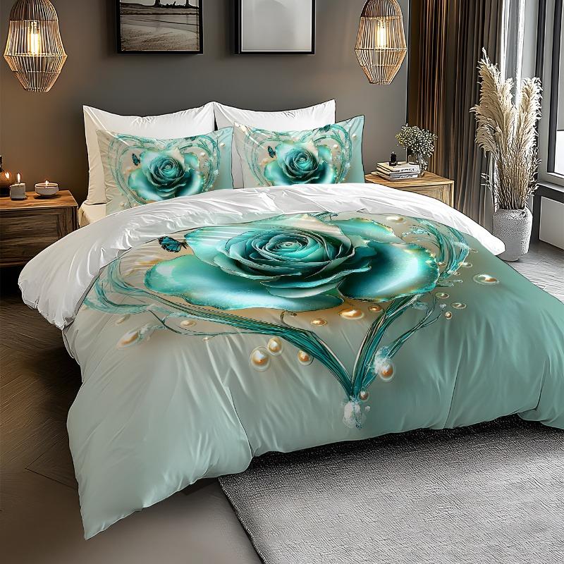 Blumen Bettwäsche Set Rose Bettbezug Set Steppdeckenbezug mit Kissenbezug für Schlafzimmerdeko Geburtstagsgeschenk Halloween Weihnachtsgeschenk