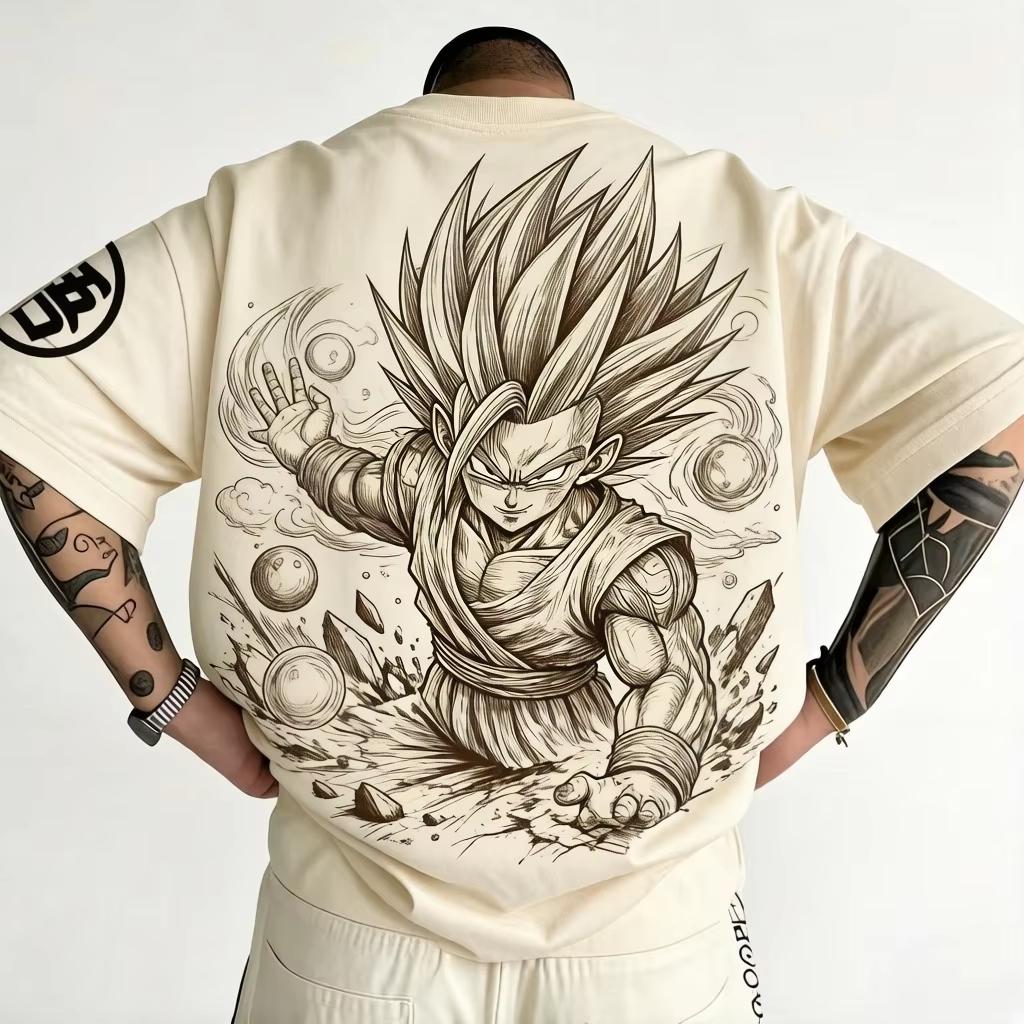 Anime Dragon Ball Z Graphic‑Print Men's T‑Shirt, Breathable Stretch Comfortable Fashion Short‑Sleeve Top For Anime Fans