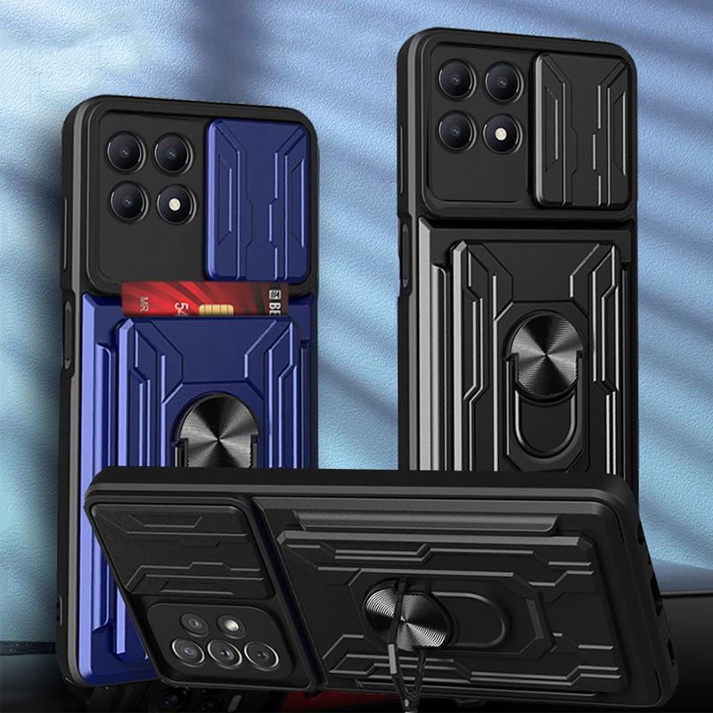 

Чехол-картхолдер с выдвижной камерой и кольцом для телефона для OPPO C21Y C11 C31 C35 9 8 Pro 8i 9i A5 A9 A53 A52 A54 A74 A94 4G Противоударный бронированный чехол военного класса OPPO A16 5G белый