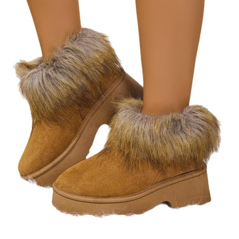 New fluffy boots imitation raccoon fur round head thick bottom plush lined fluffy snow boots