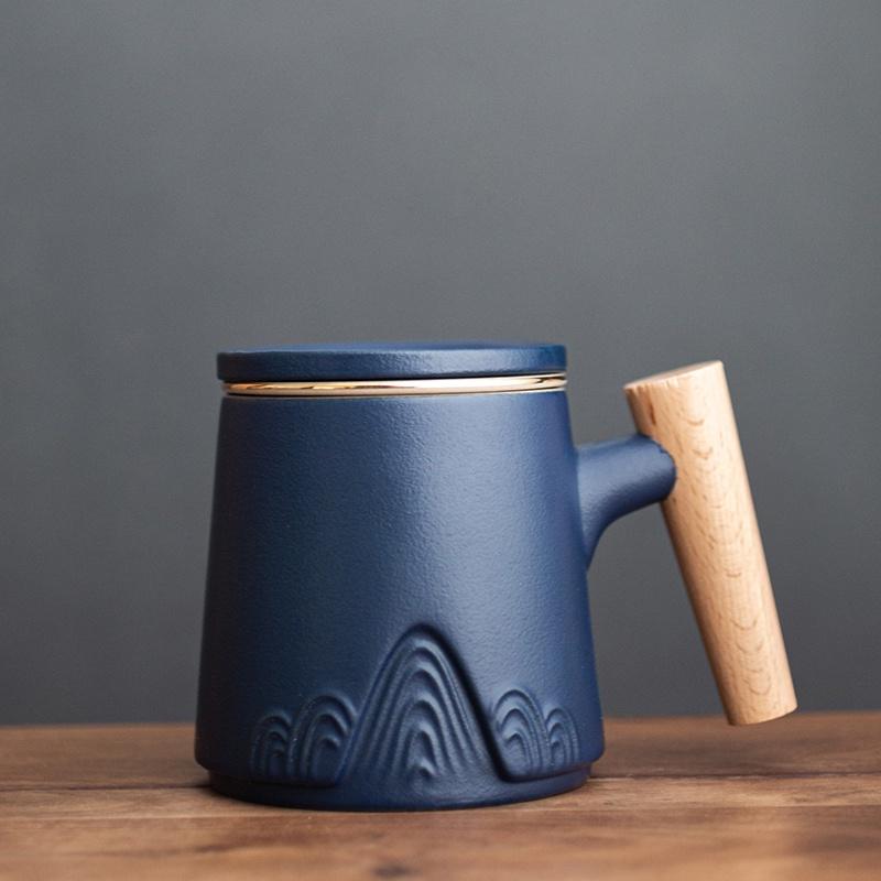

Керамическая кружка 300 мл с крышкой и фильтром, чашка для чая, офисная кофейная чашка синий