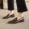 Krazing Pot Sheepskin Round Toe Low Heels Summer Shoes Big Size 42 Retro Fashion Slip On Stones Prints Women Deep Mouth Pumps