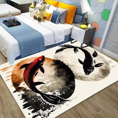 Chinese Koi Carp Ink Painting Good Luck Rug Pink Cherry Blossoms Carpet For Living Room Bedroom Home Decor Door Mat