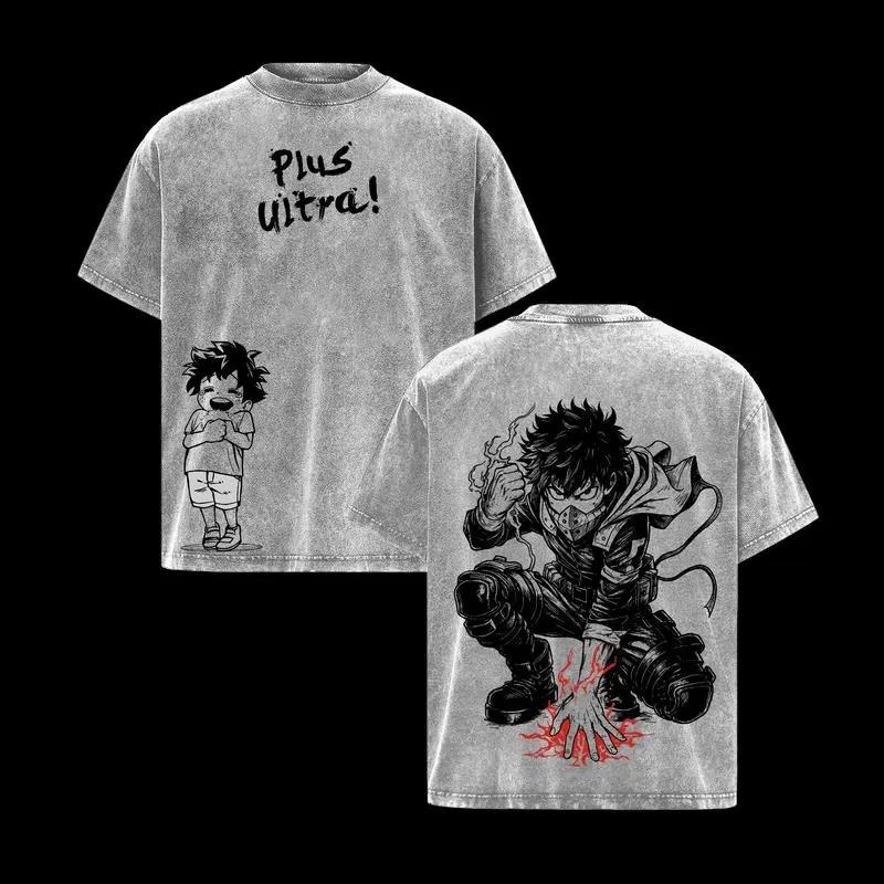 

My Hero Academia Bakugou Katsuki Midoriya Izuku Printed Tee Men Women Retro Washed T-shirts Loose Cotton T Shirt Harajuku Tshirt S