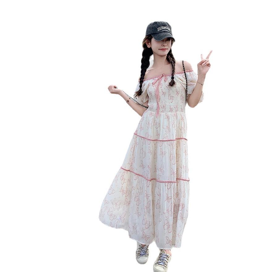 Bubble Sleeve Dress Women's Summer New Waist Thin Sweet Long Skirt