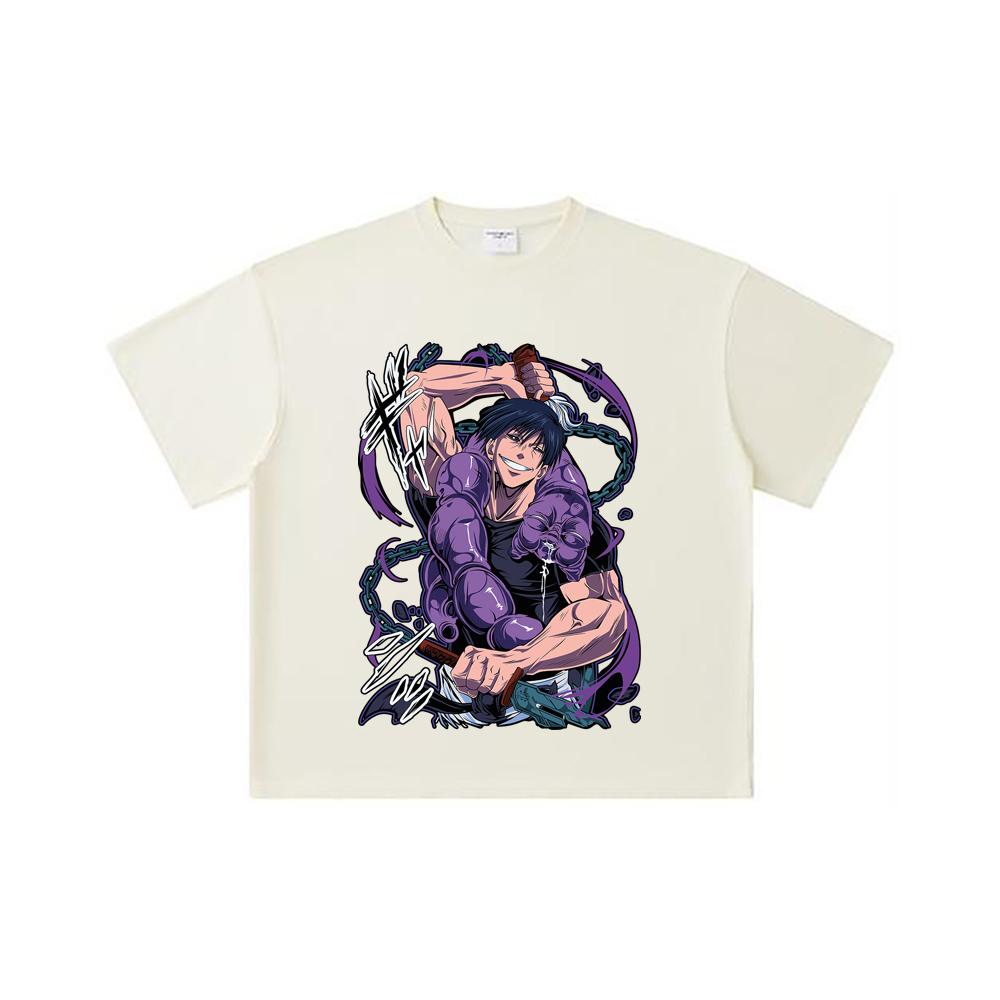 

260 GSM Double Yarn 32 Count 100% Cotton Jujutsu Kaisen V55 Toji Print Unisex Heavy Cotton T Shirt S абрикосовый