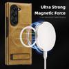 KEYSION Luxusní PU kožené magnetické pouzdro pro MagSafe pro Samsung Galaxy Z Fold 6 5 4 3 5G Kickstand Bezdrátové nabíjení Kryt telefonu