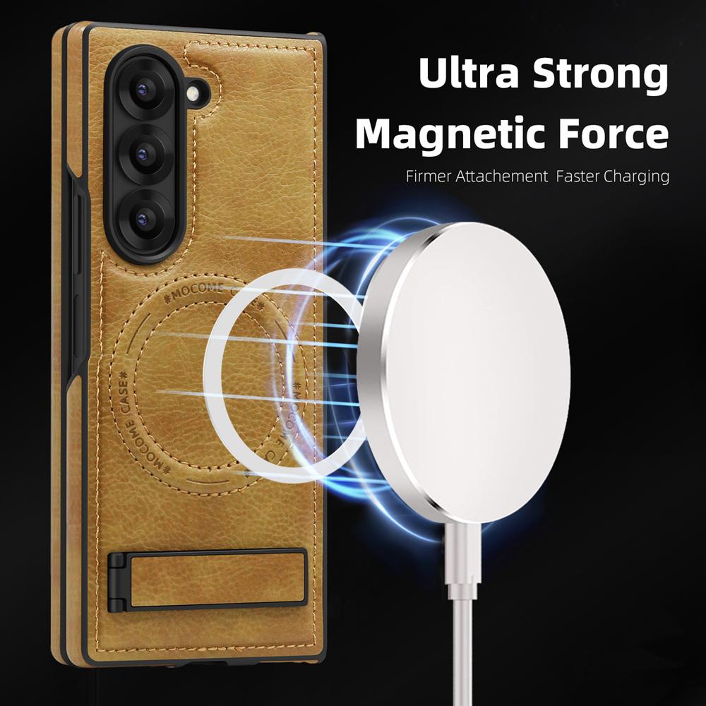 KEYSION Luxusní PU kožené magnetické pouzdro pro MagSafe pro Samsung Galaxy Z Fold 6 5 4 3 5G Kickstand Bezdrátové nabíjení Kryt telefonu