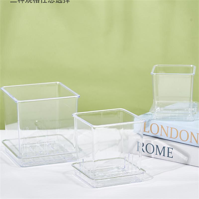Mini Transparent Flowerpot Phalaenopsis Succulents Breathable Vase with Tray Plastic Seeding Nursery Pot for Home Window Decors