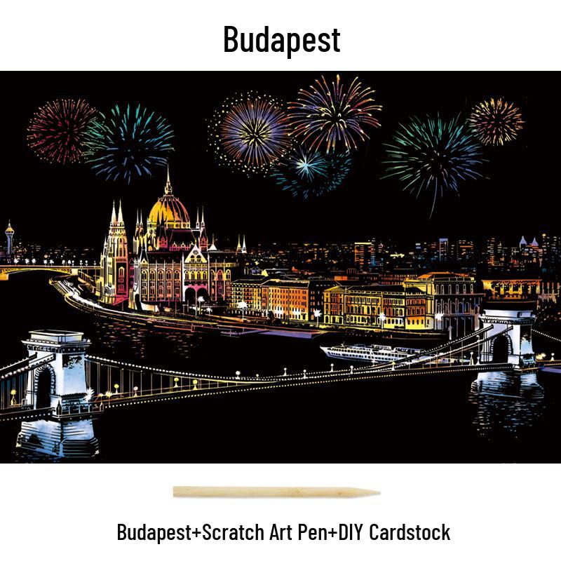 City Night View Scratch Art – DIY Kreatives Handgemachtes Malen Geschenk für Beste Freundin