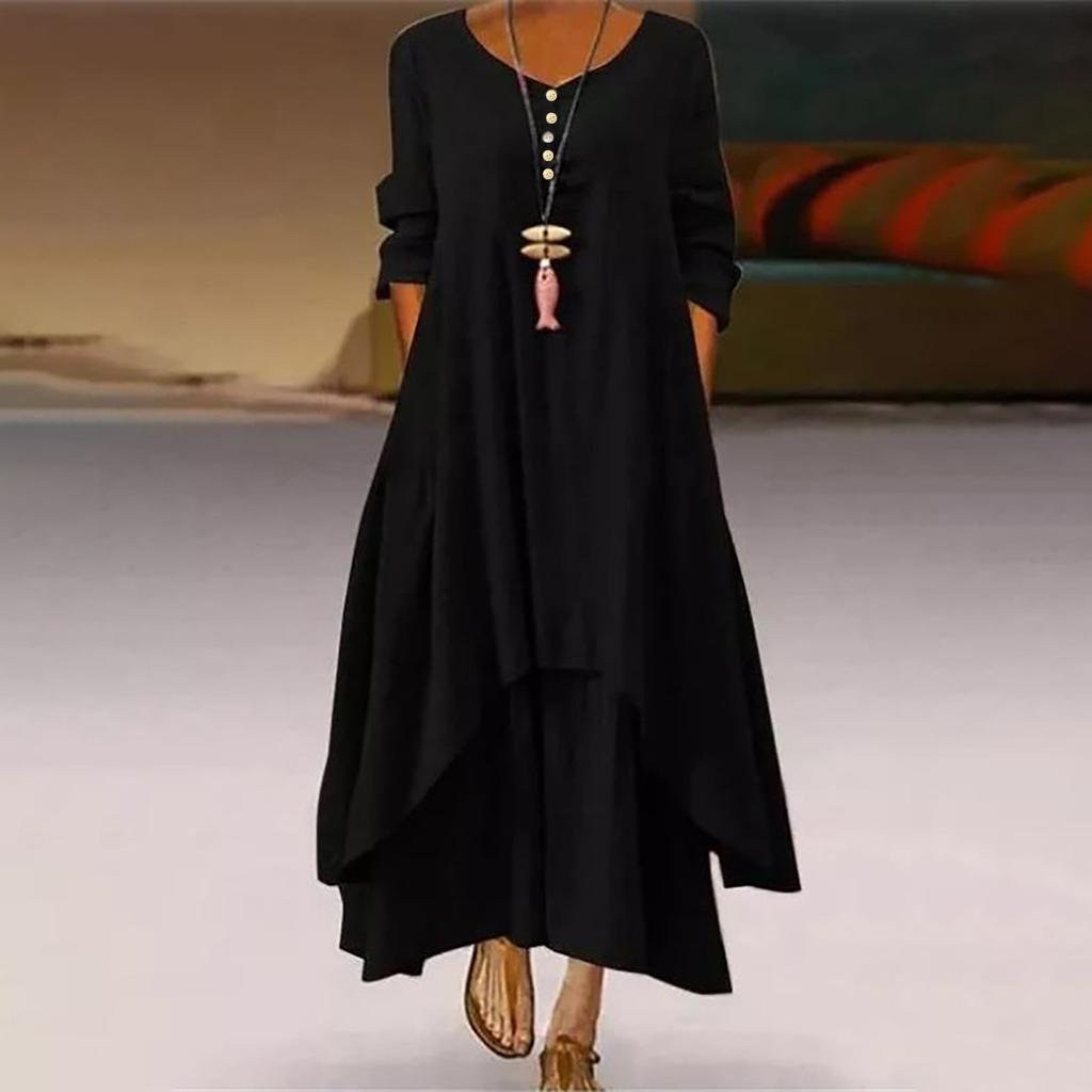 Women's Cotton Loose Shirt Dress With Button Casual Loose Maxi Dresses