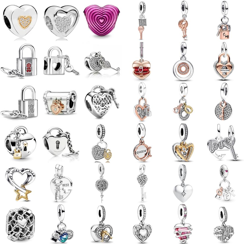 New 925 Silver Charm Fit Original Bracelet Accessories Women Jewelry Love Series Lock And Key