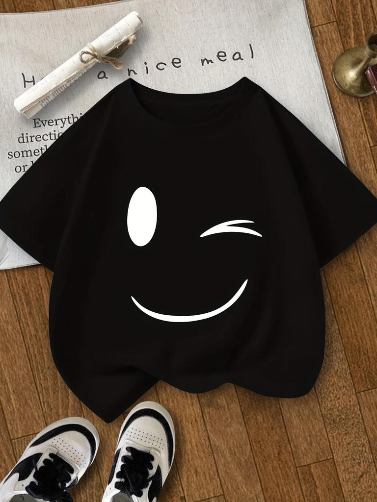 Wink Printed Pattern Girls Summer Shortsleeved Tshirt Comfortable Round Neck Versatile Girls Tshirt Suitable for Summer