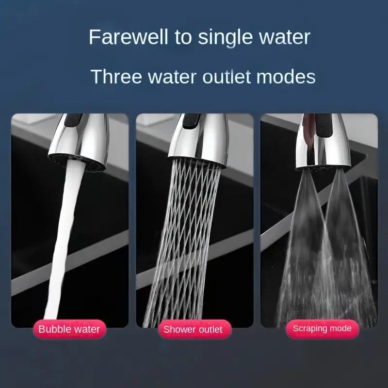 3-in-1 Multifunctional Kitchen & Bathroom Faucet Extender Splash-Proof Pressurized Sprinkler with 3-Speed Rotatable Bubbler and Scrubbing Nozzle