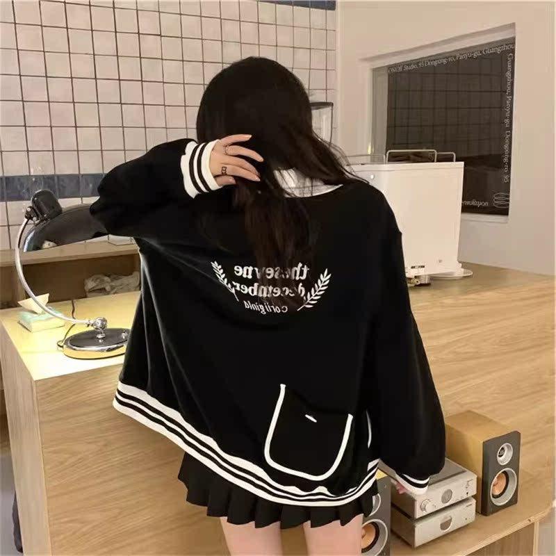 Street Style Girl Academy Baseball Jacket: 2025 Trendy Casual Loose Hoodie for Spring/Autumn