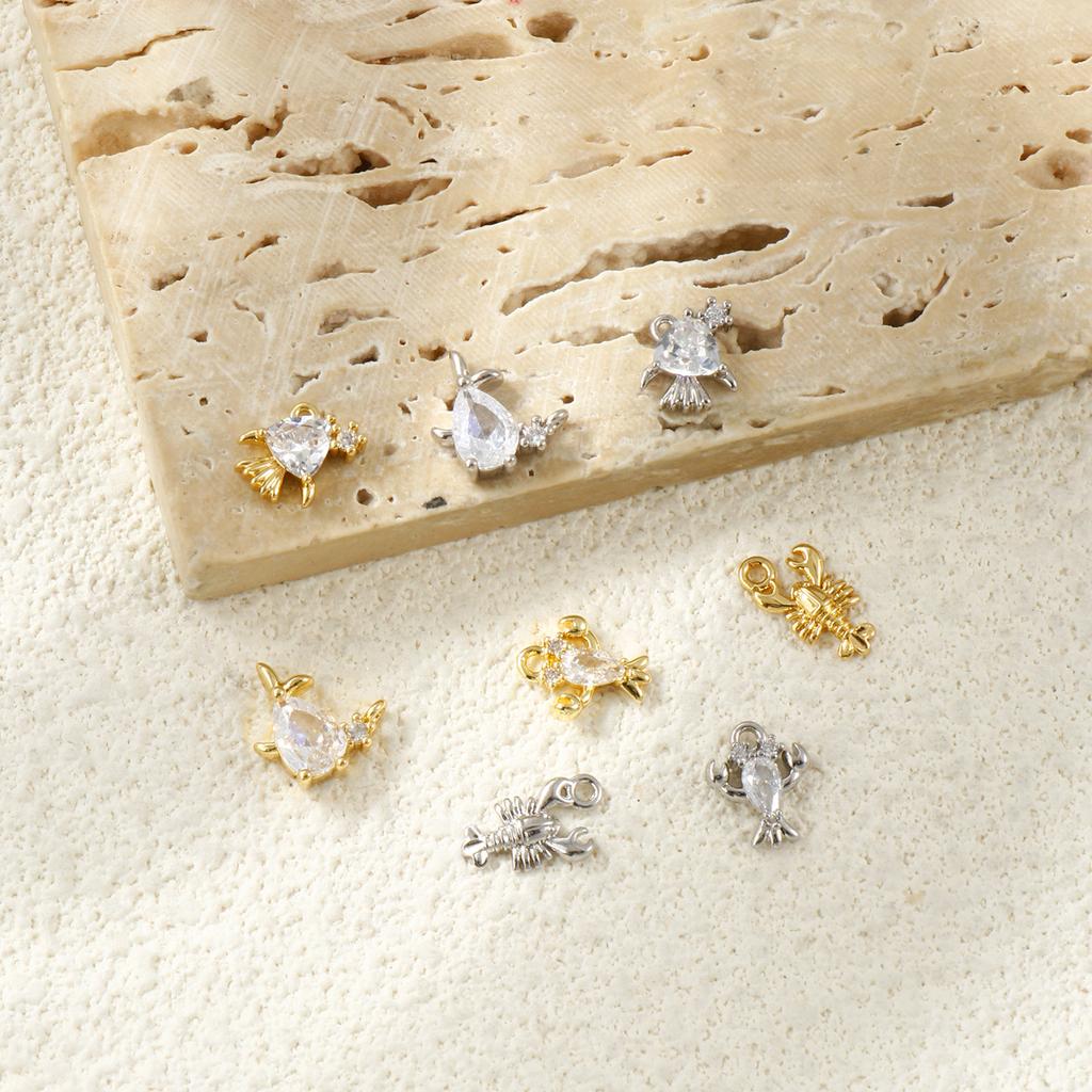 2 Pcs Ocean Jewelry Charms Goldfish Whale Lobster Clear Cubic Zirconia Brass Pendants For Diy Necklace Bracelet Making Findings