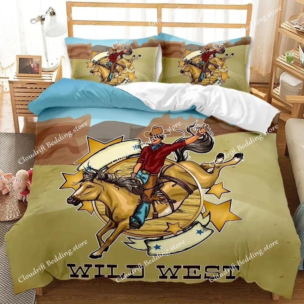 Western Cowboy Sunset Scenery Bedding Set Boys Girls Twin Queen Size Duvet Cover Pillowcase Bed Boys Adult Home Textileextile