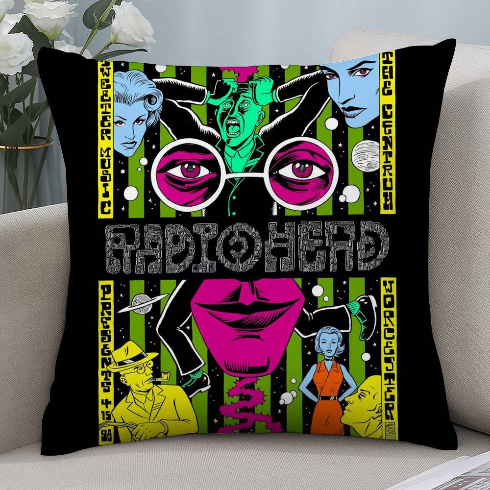 Rock R-Radiohead Band Kissenbezug Kurzplüsch Beidseitiger Druck Quadratische Kissenbezüge Sofa Heim Kissen Dekor