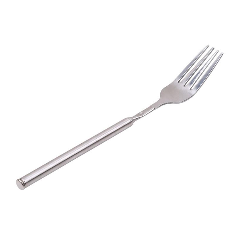 Silver Stainless Telescopic Extendable Fork Dinner Fruit Dessert Long Cutlery Forks Bbq Meat Fork Kitchen Dinnerware Tableware