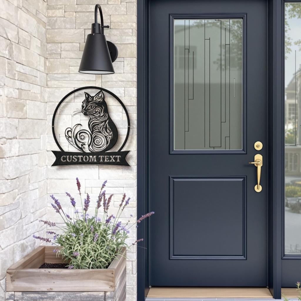 Personalized Cat Metal Sign Custom Text Handmade Wall Decor Durable Outdoor Indoor Art