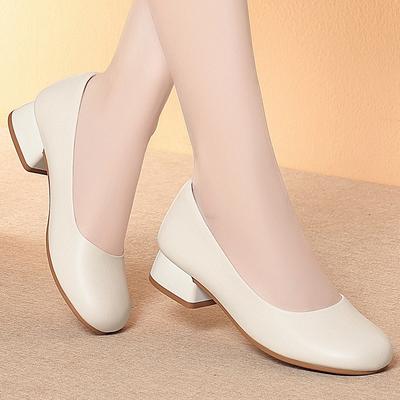 Fashion Soft Sole Thick Heels Without Tiring Work Shoes Black Single Shoes Formal Wear Commuting For Work Women's Leather Shoes New