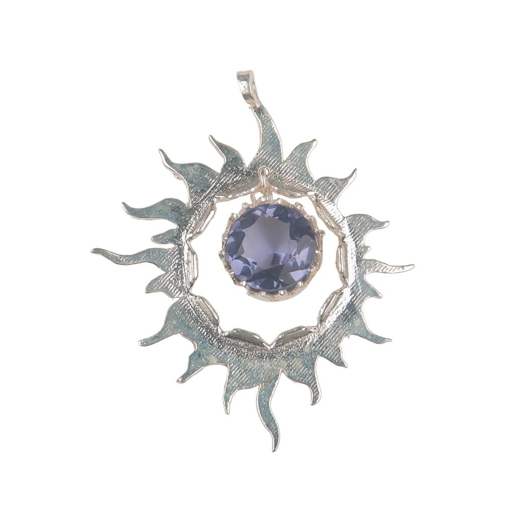 925 Solid Silver Multi Gemstone Sun Health Benefits Unisex Jewelry Pendant 1.76" CP-18